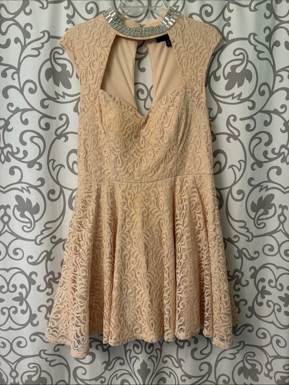 City Studio Blush Lace Embellished Mini Dress